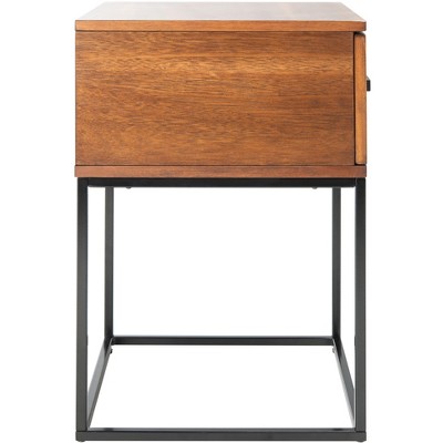 Marquise Brown Mahogany and Black Metal 1-Drawer Nightstand