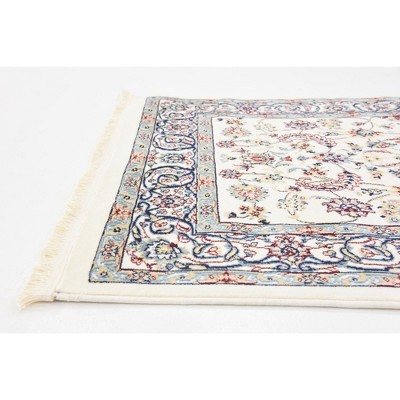 Ivory and Blue Persian Style Rectangular Area Rug 4' 1" x 6' 1"