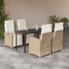 vidaXL 5 Piece Patio Dining Set - Beige Poly Rattan Outdoor Recliner Chairs with Cushions and Tempered Glass Table for Garden Balcony - 2 of 4