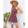Women's Halter Neck Criss Cross Cut Out Elastic Waist Ruffle Hem Floral Print Backless Mini Dress - 4 of 4
