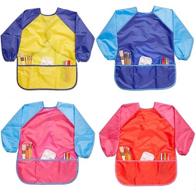 Bright Creations 4 Pack Kids Art Smocks for Painting, Waterproof, Age 3-8 (14 x 21 in)