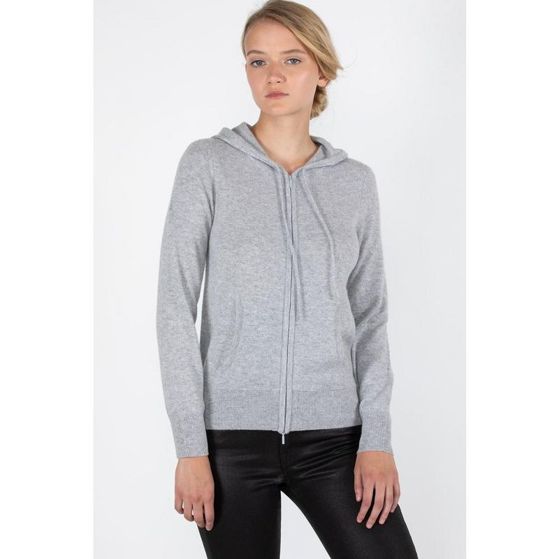 JENNIE LIU Women's 100% Pure Cashmere Long Sleeve Zip Hoodie Cardigan Sweater, 3 of 7