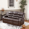 MAYEERTY Faux Leather Reclining Sofa, 3-Seat Adjustable Backrest Recliner for Living Room, Brown - 2 of 4
