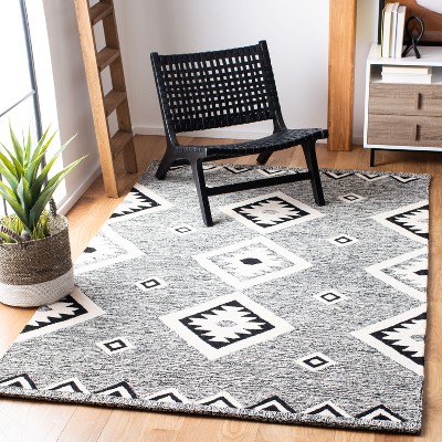 Aspen Geometric Black and Ivory Handmade Wool Square Rug