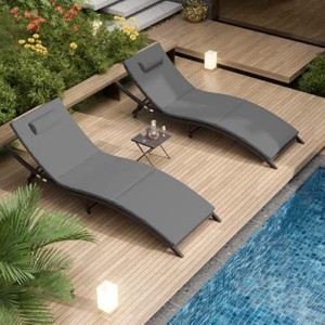 ALAULM Patio Chaise Lounge Set Outdoor Lounge Chair, Rattan Reclining Chair Adjustable Backrest, Pool Sunbathing Recliners with Folding Table - 1 of 4