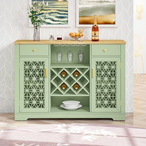 56 Wood Buffet Bar Cabinet With Wine Rack Green - Home Essentials