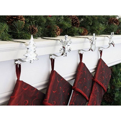 Silver Metal MantleClip Stocking Holders with Holiday Icons, Set of 4