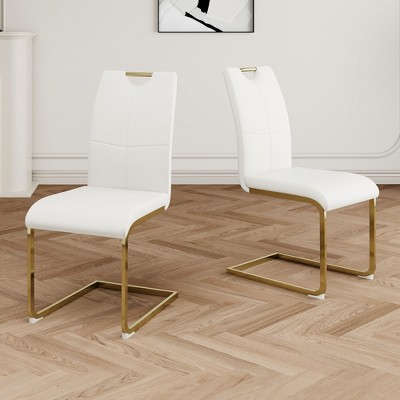 Grungis Faux Leather Armless Kitchen Chair Set of 2,Upholstered Dining Chairs with Gold Chrome Metal Legs for Dining Room,Kitchen