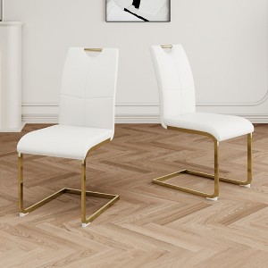Grungis Faux Leather Armless Kitchen Chair Set of 2,Upholstered Dining Chairs with Gold Chrome Metal Legs for Dining Room,Kitchen - 1 of 4
