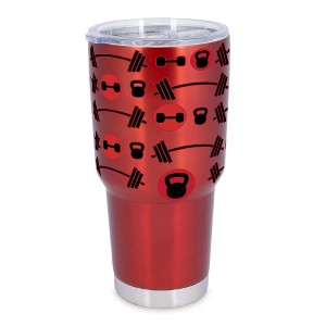 100 North 30 Ounce Stainless Steel On the Go Travel Tumbler With Push Top Lid, Workout Weights Red - 1 of 4