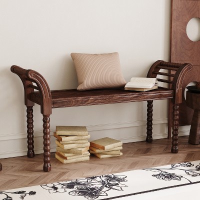 Elegant Retro Style Bench with Turned Legs, Bed End Bench for Bedroom or Living Room Decor - ModernLuxe