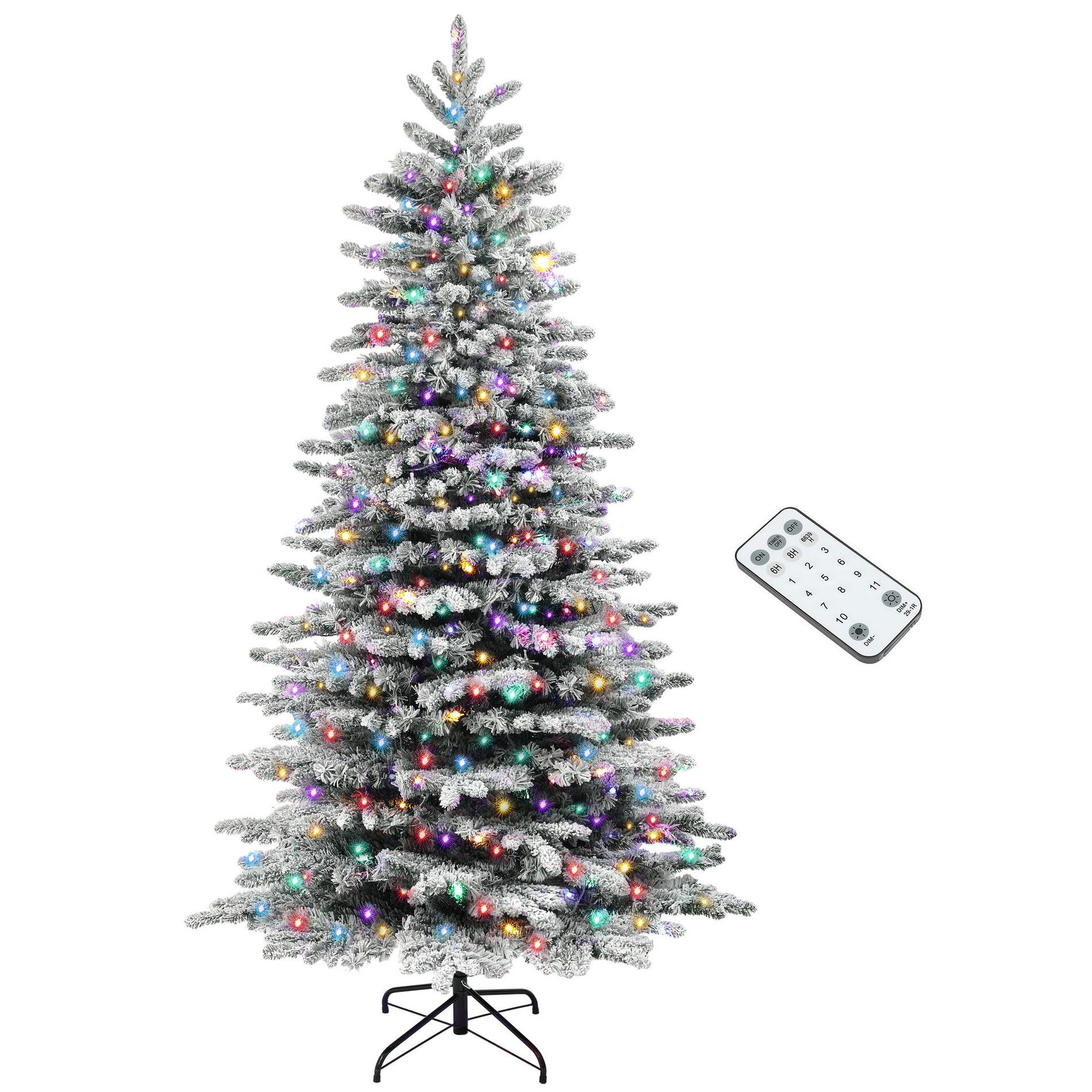 Holiday Gift 7.5ft Prelit Snow Flocked Christmas Tree with 500 Warm White & Multicolor LED Lights, 11 Modes, 1264 Branch Tips