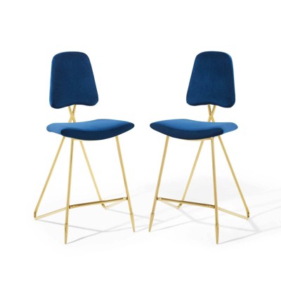 Set of 2 Ponder Performance Velvet Barstools Navy - Modway