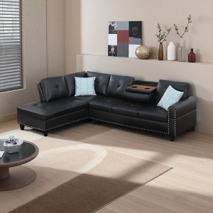 L-Shaped Sectional Sofa with Pull-Out Loveseat Sleeper & Storage - 1 of 4