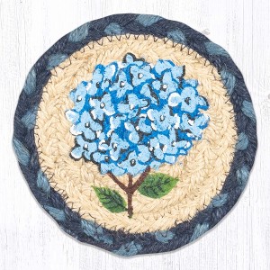 Earth Rugs Handmade Blue Hydrangea Coaster 5"x5" Farmhouse Floral Table Protector - 1 of 3