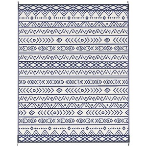 Aghana Digitals Foldable Waterproof Polypropylene Outdoor Rug, 8'x10' Reversible Blue & White - 1 of 4