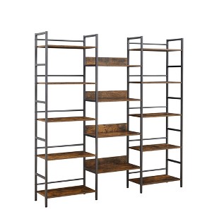 VYNXARIA Spacious Triple Wide 5 - shelf Bookshelves in Industrial Retro Wooden Style: Rustic Brown for Home and Office - 1 of 4