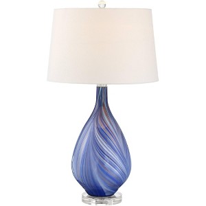 Possini Euro Design Taylor Modern Table Lamp 29" Tall Blue Art Glass with Dimmer White Fabric Drum Shade for Bedroom Living Room Bedside Nightstand - 1 of 4