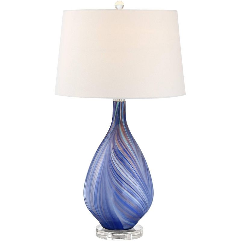 Possini Euro Design Taylor 29" Tall Teardrop Modern Coastal End Table Lamp Blue Art Glass Single White Shade Living Room Bedroom Bedside Nightstand, 1 of 10