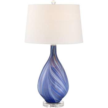 Possini Euro Design Taylor 29" Tall Teardrop Modern Coastal End Table Lamp Blue Art Glass Single White Shade Living Room Bedroom Bedside Nightstand
