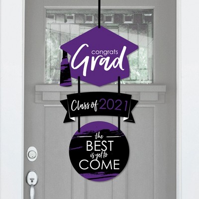 Big Dot of Happiness Purple Grad - Best is Yet to Come - Hanging Porch 2021 Graduation Party Outdoor Decorations - Front Door Decor - 3 Piece Sign