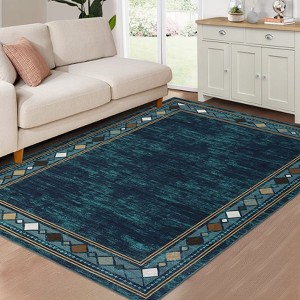 2x6 Modern Bordered Indoor Runner Rug, Machine Washable Runners, Contemporary Geometric Accent Rugs, Non Slip Non Shedding Carpet - 1 of 4