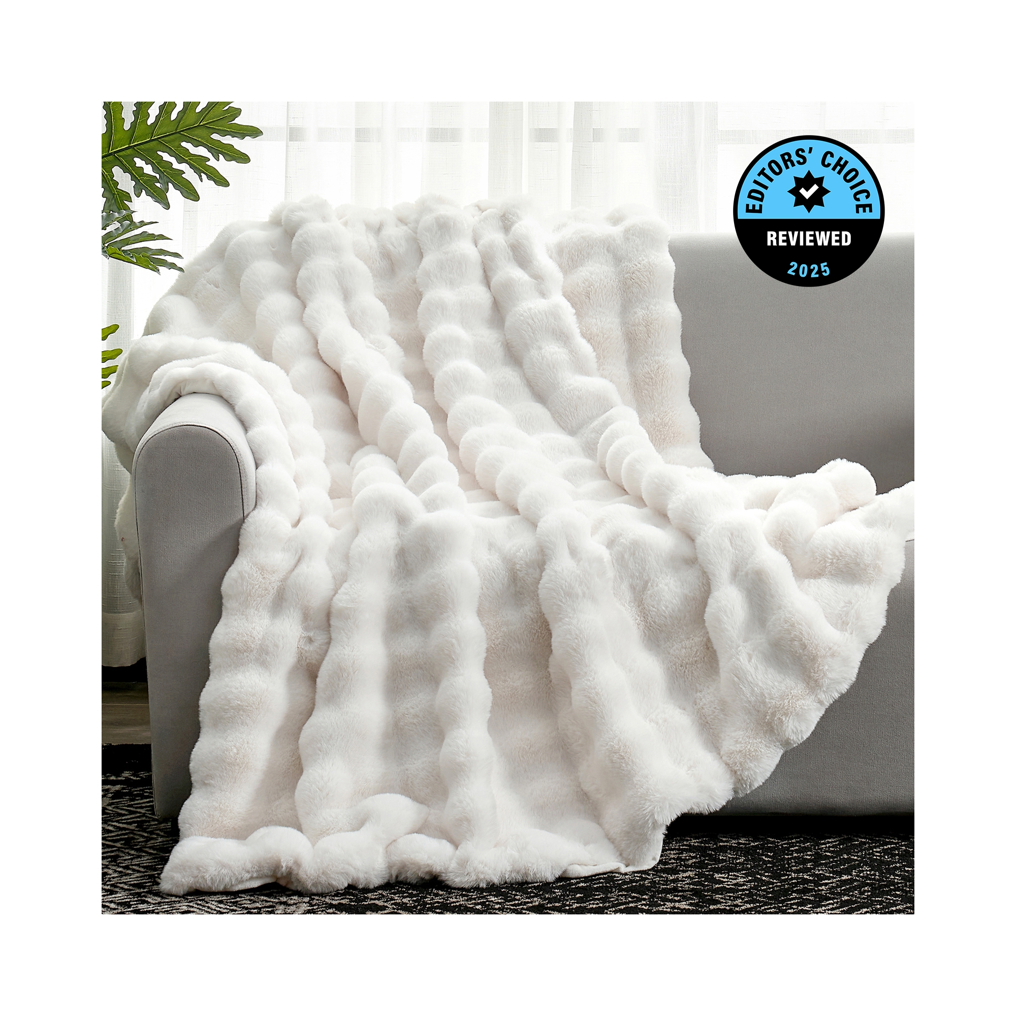 Soft Bubble Faux Fur Throw Blanket Dual-Sided Rabbit Fur & Silky Fleece, Summer Airy Blanket for Couch or Bed, Mother's Day Gift