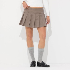 Women's Low-Rise Pleated Mini Skort - Wild Fable™ Beige Plaid - 1 of 4