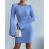 Women's Backless Sweater Mini Dress Bodycon Round Neck Flared Sleeves Party Dresses - 2 of 3