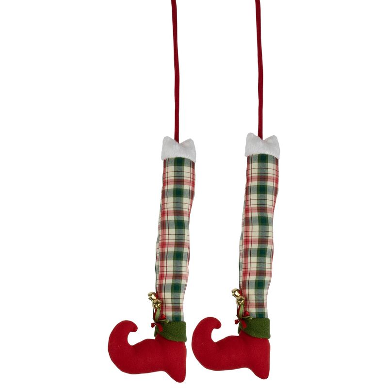 Northlight Set of 2 Red and Green Plaid Plush Elf Leg Christmas Picks 30", 3 of 7