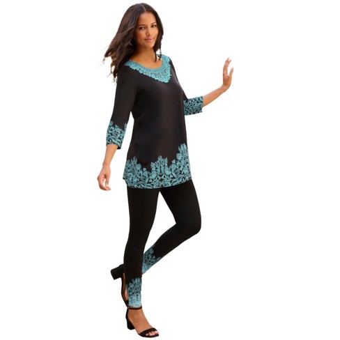 Roaman's Women's Plus Size Printed Lace Scoopneck Tunic, 34/36