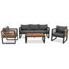 Nestfair 4pc Metal Frame Outdoor Patio Conversation Set with Acacia Wood Top and Cushions Gray - 4 of 4