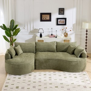 Spassway 125"W L-Shaped Compressed Sectional Sofa with 4 Throw Pillows 3 Back Pillows Modern Chenille Sleeper Sofa - 1 of 4