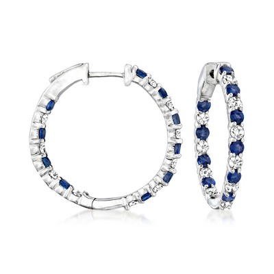 Ross-Simons 1.00 ct. t.w. Sapphire and 1.00 ct. t.w. Diamond Inside-Outside Hoop Earrings in Sterling Silver