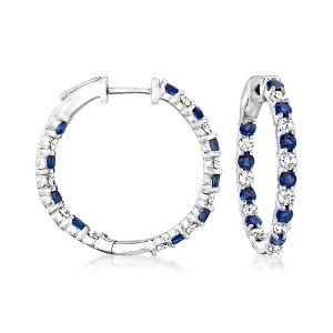 Ross-Simons 1.00 ct. t.w. Sapphire and 1.00 ct. t.w. Diamond Inside-Outside Hoop Earrings in Sterling Silver - 1 of 4