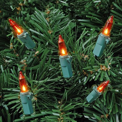 Amber Incandescent Mini Christmas String Lights with Green Wire, 11 Feet