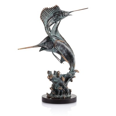 SPI Home Brass Two Bills – Marlin and Sailfish Duo Figurine, 15" Nautical Tabletop Accent