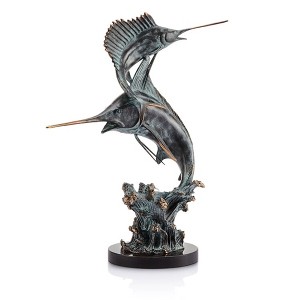 SPI Home Brass Two Bills – Marlin and Sailfish Duo Figurine, 15" Nautical Tabletop Accent - 1 of 4