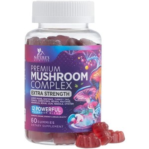 Mushroom Supplement Gummy - 12 in 1 Mushroom Complex with Lions Mane & Reishi - 60 Gummies By Nature's Nutrition - 1 of 4