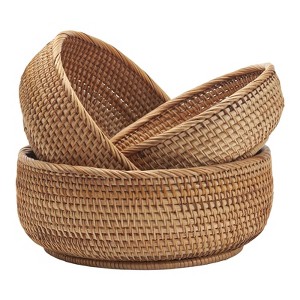 Aoibox Round Rattan Fruit Baskets, Woven Storage Bowls, Key Holder, Stackable for Shelf, Kitchen, Tabletop, Natural Set of 3 - 1 of 4