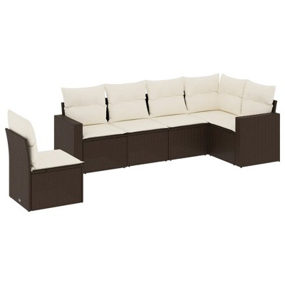 vidaXL 6 Piece Patio Sofa Set with Cushions Brown and Cream Poly Rattan - Without Table