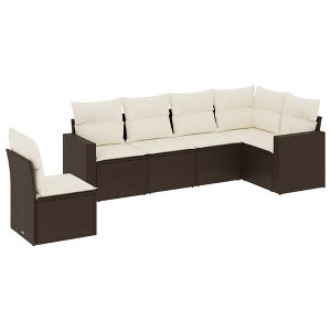 vidaXL 6 Piece Patio Sofa Set with Cushions Brown and Cream Poly Rattan - Without Table - 1 of 4