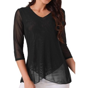Seta T Women's V Neck 3/4 Sleeve Asymmetrical Hem Lightweight Casual Top - 1 of 4