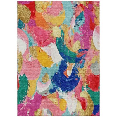 HomeRoots 3' X 5' Blush Gold And Teal Blue Abstract Washable Indoor Outdoor Area Rug