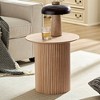 Round Coffee Table, 17.71" Wood Cylindrical Cocktail Table, Vertical Texture Relief Design Side Table W/Tree Stump Shaped Base, Modern Circular Table - 4 of 4