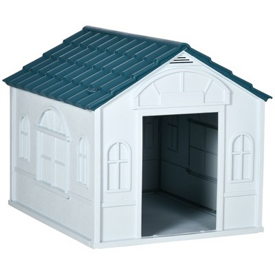UbMelt Outdoor Dog House for Small Medium Large Dogs Plastic Dog Kennel Waterproof & Durable,White+Blue