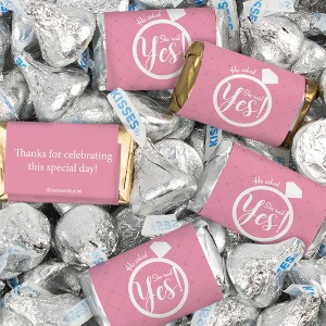 128 Pcs Bridal Shower Candy Favors Hershey's Miniatures & Kisses by Just Candy (1.58 lbs) - Pink She Said Yes - 1 of 3