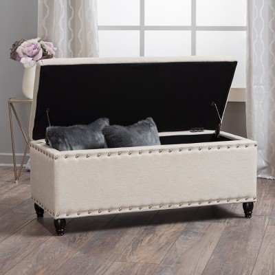 NicBex Polyester Storage Ottoman Bench,Upholstered Storage Ottoman with Nailhead Accents,Modern Storage Bench for Living Room,Bedroom,Wheat