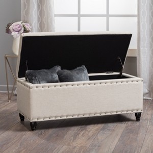NicBex Polyester Storage Ottoman Bench,Upholstered Storage Ottoman with Nailhead Accents,Modern Storage Bench for Living Room,Bedroom,Wheat - 1 of 4