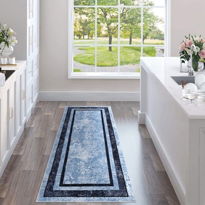 Fulvari Modern Bordered Area Rug Soft Washable Rug Non Slip Non Shedding Floor Carpet Low Pile Thin Rug, Distressed Geometric Rug